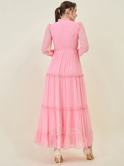 Long Sleeve Ruffled Maxi Dress with Button Detail