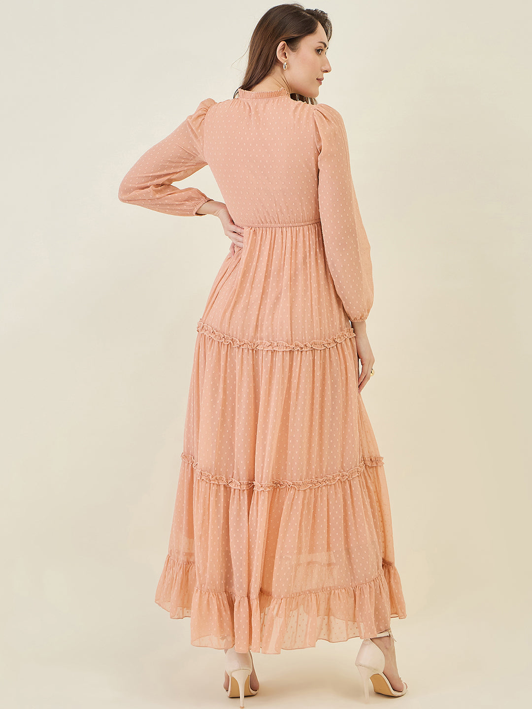 Long Sleeve Ruffled Maxi Dress with Button Detail
