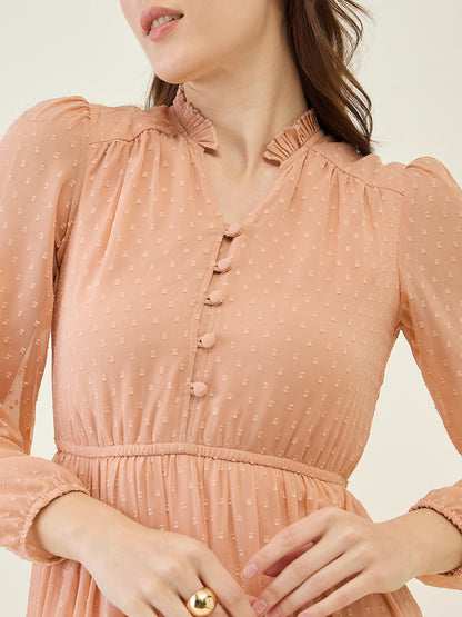 Long Sleeve Ruffled Maxi Dress with Button Detail