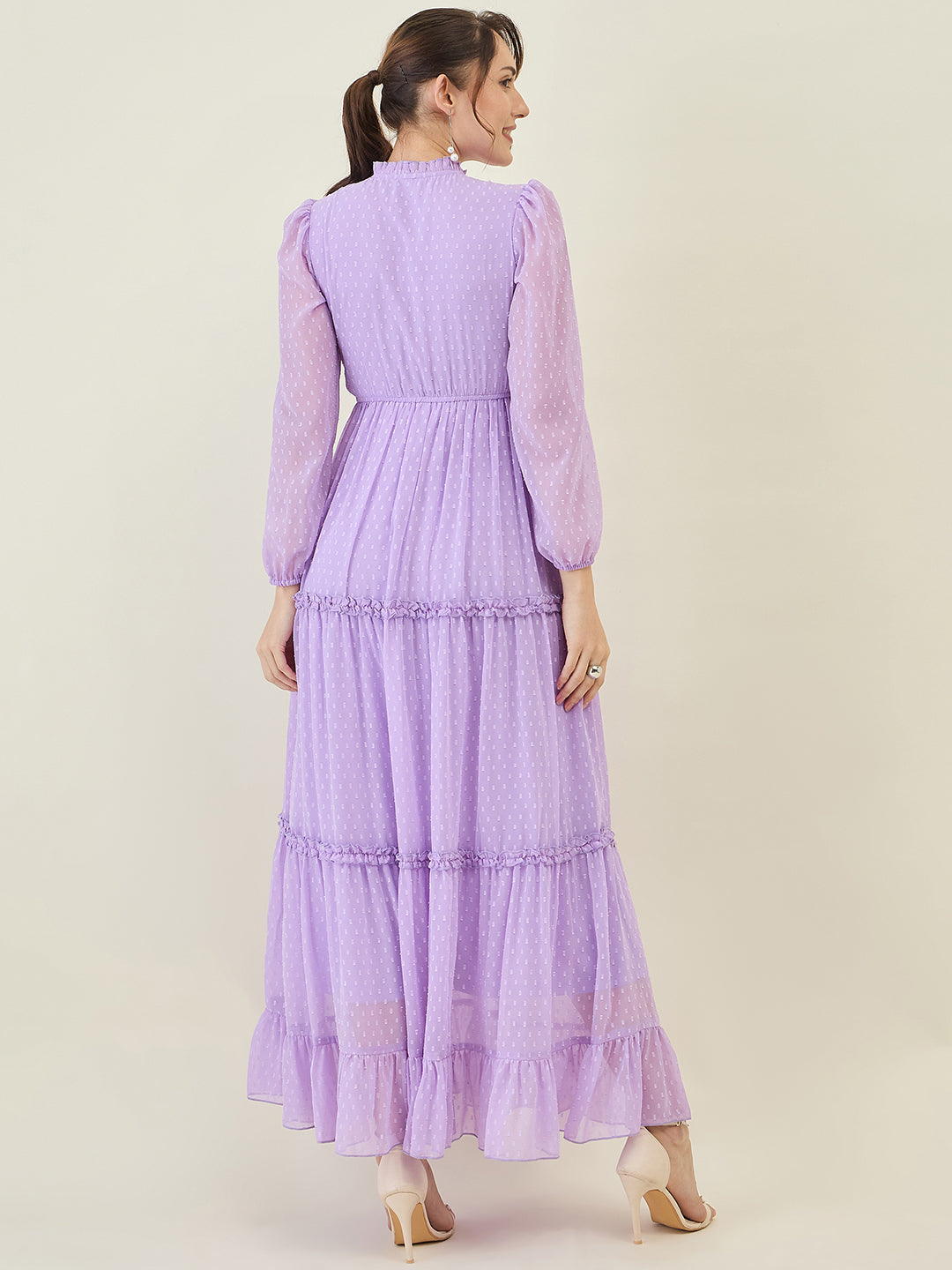 Long Sleeve Ruffled Maxi Dress with Button Detail