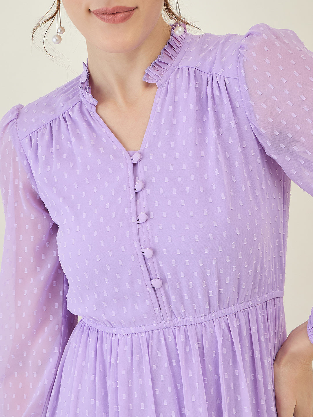 Long Sleeve Ruffled Maxi Dress with Button Detail