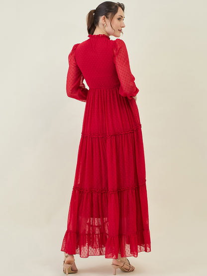 Long Sleeve Ruffled Maxi Dress with Button Detail