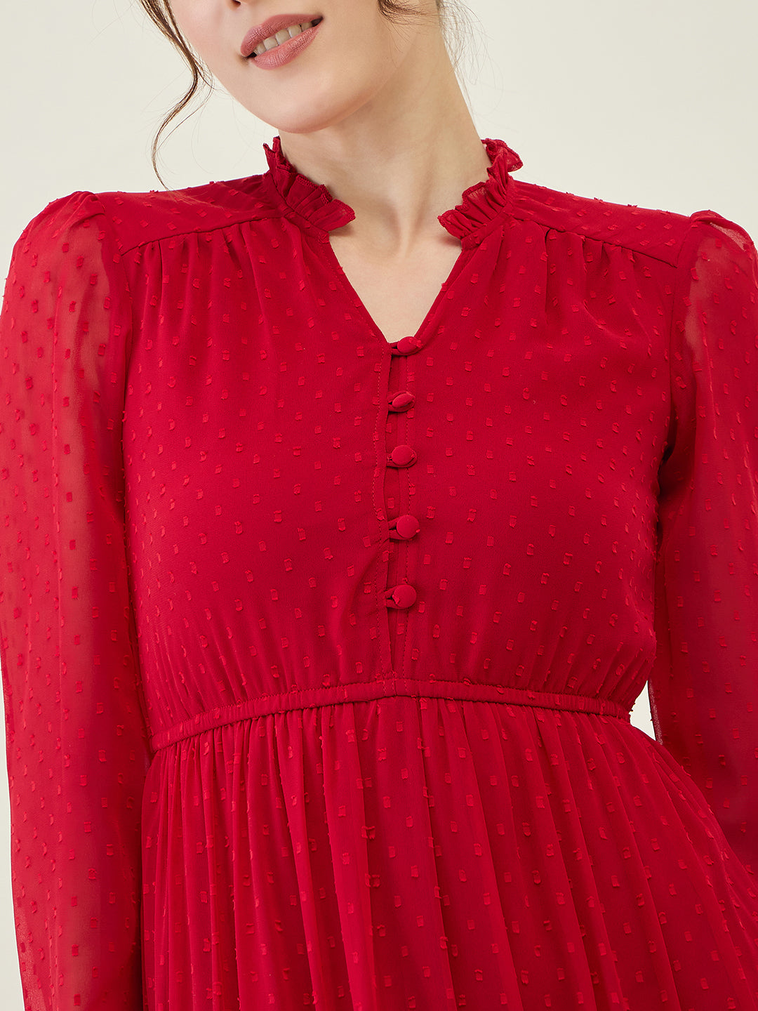 Long Sleeve Ruffled Maxi Dress with Button Detail