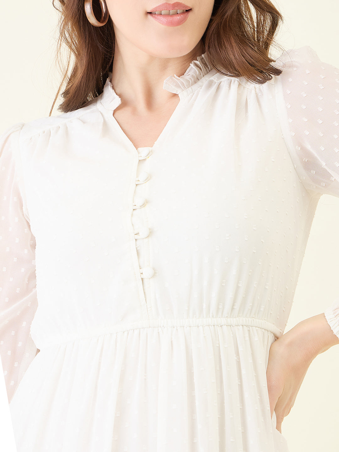 Long Sleeve Ruffled Maxi Dress with Button Detail