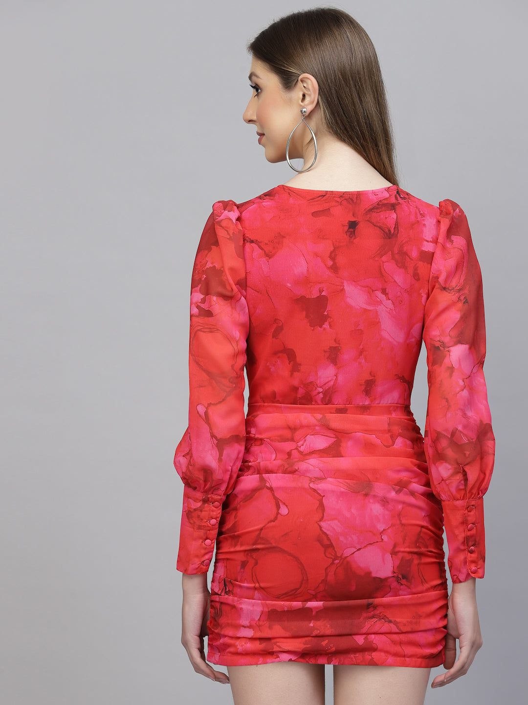 Flowy georgette dress in red colour