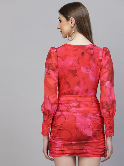 Flowy georgette dress in red colour
