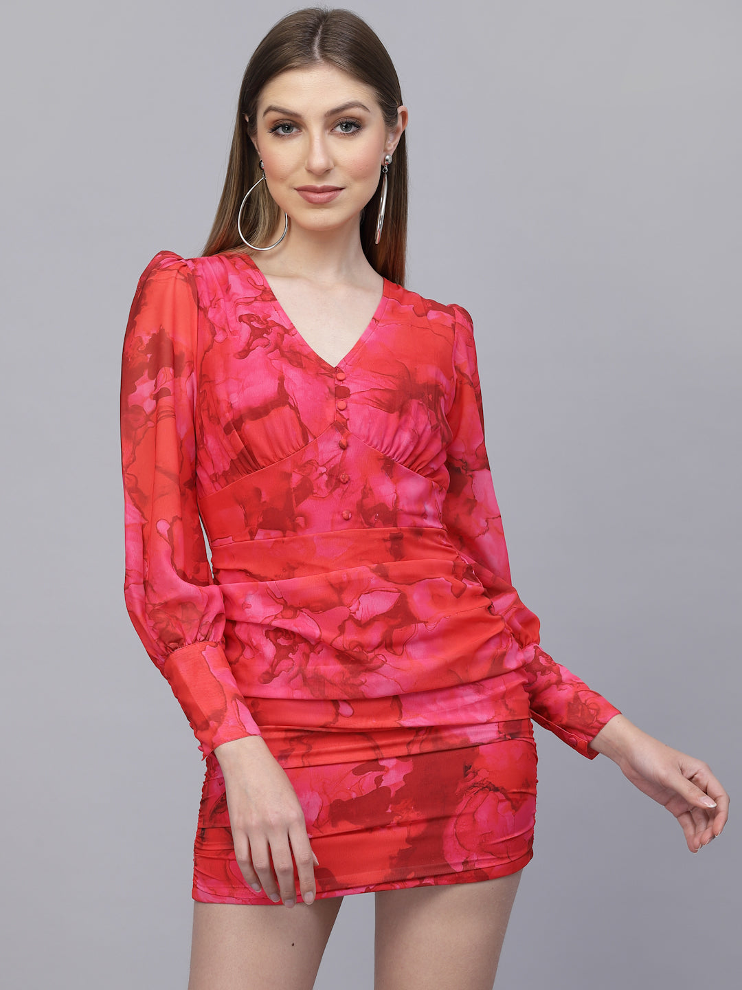 Flowy georgette dress in red colour