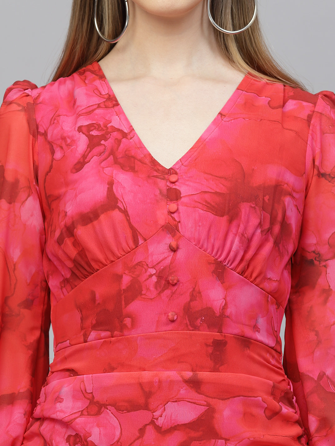 Flowy georgette dress in red colour