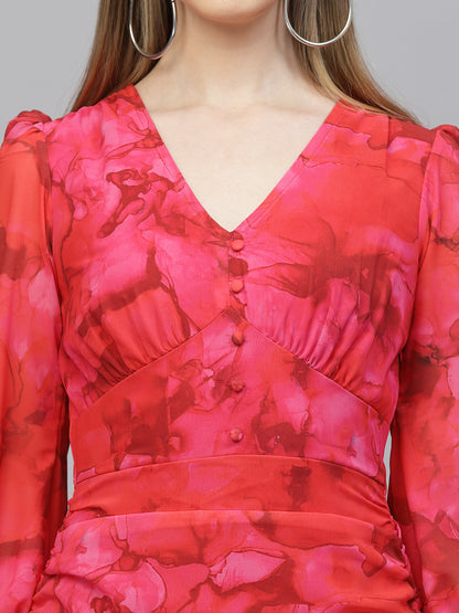 Flowy georgette dress in red colour