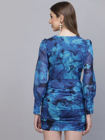 Flowy georgette dress in blue colour