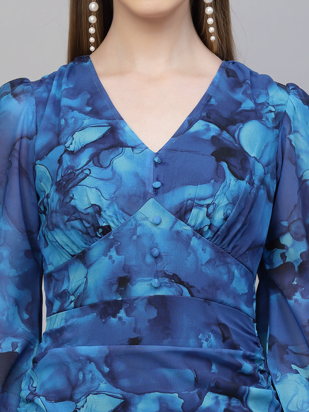 Flowy georgette dress in blue colour