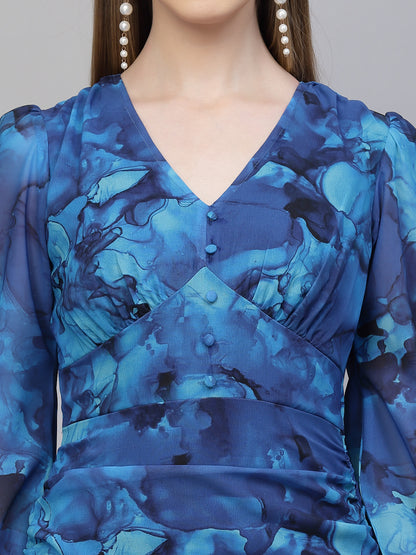 Flowy georgette dress in blue colour