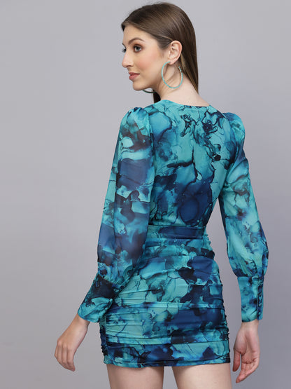 Flowy georgette dress in green colour