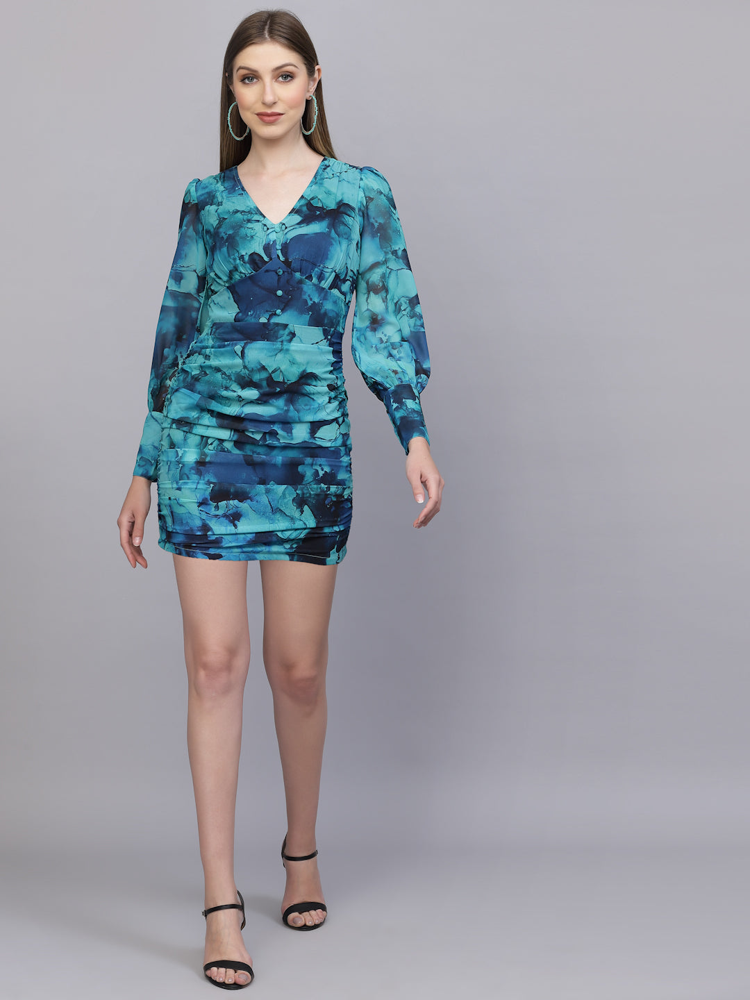 Flowy georgette dress in green colour