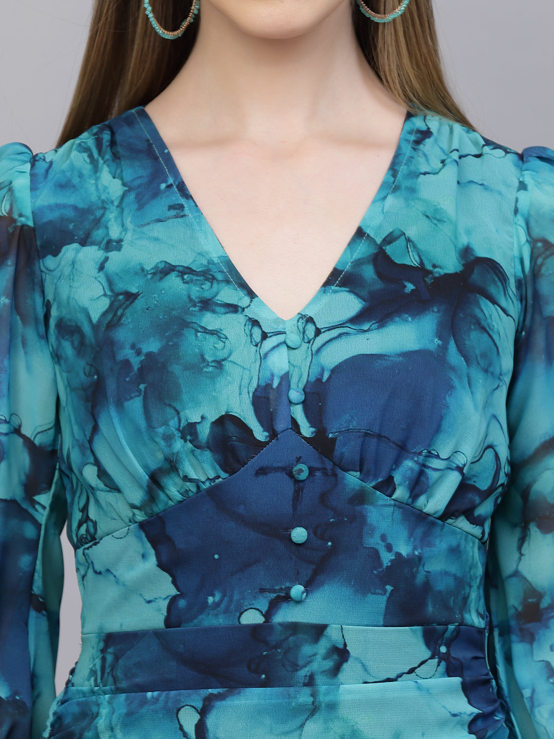 Flowy georgette dress in green colour