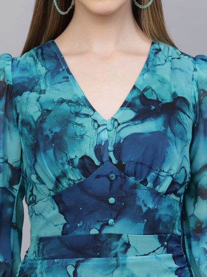 Flowy georgette dress in green colour