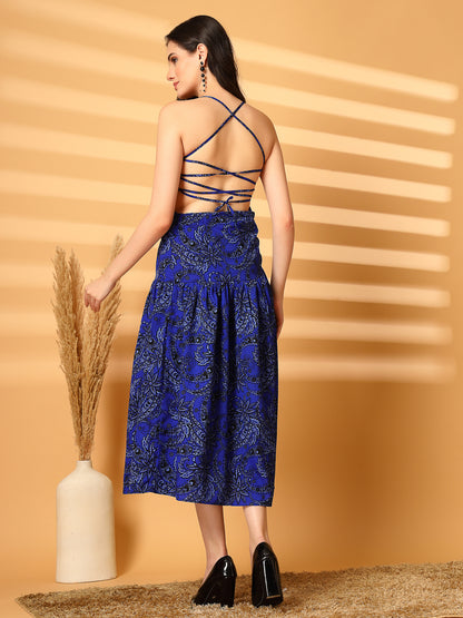 Midnight Bloom One-Shoulder Cutout Midi Dress