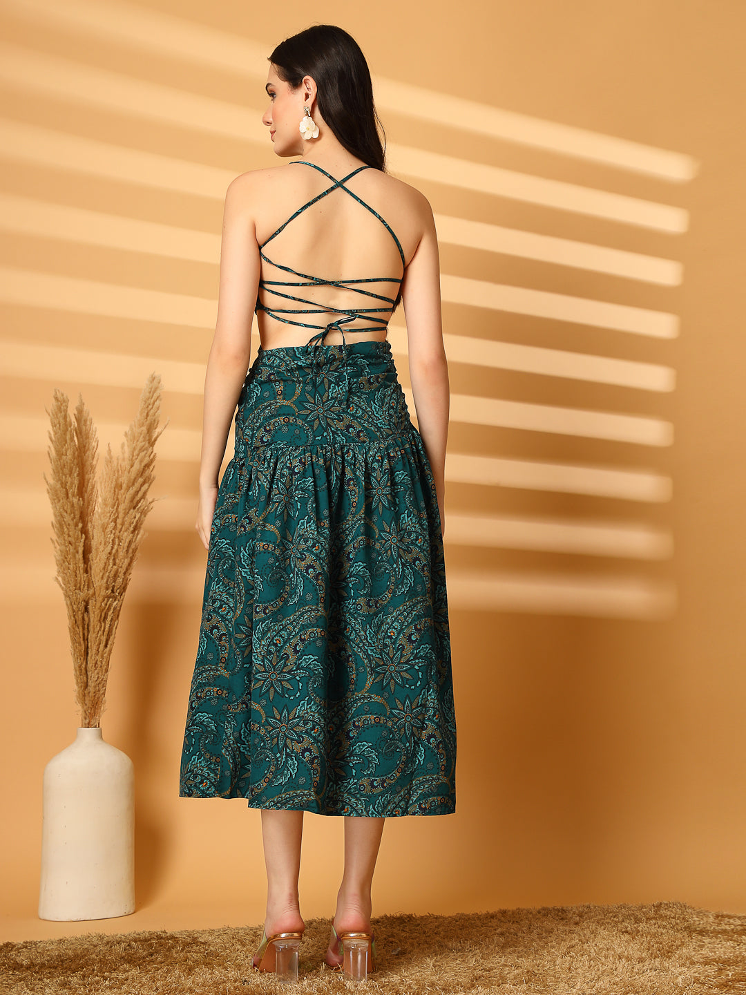 Midnight Bloom One-Shoulder Cutout Midi Dress