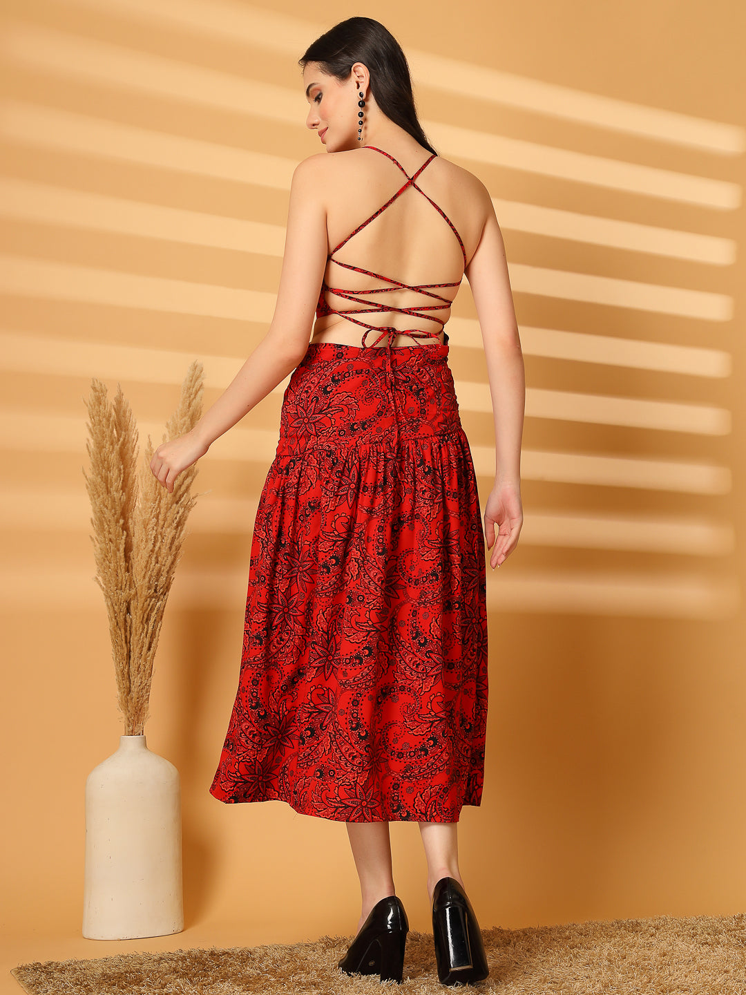 Midnight Bloom One-Shoulder Cutout Midi Dress