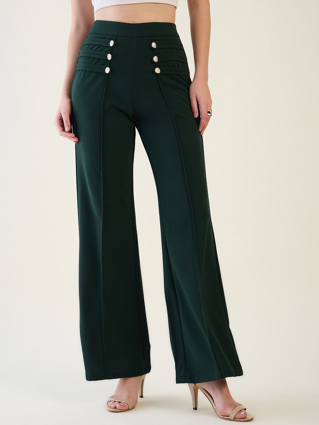 Military Button Detail Flared Trousers