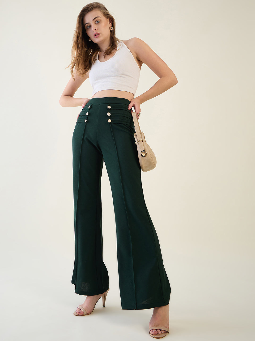 Military Button Detail Flared Trousers