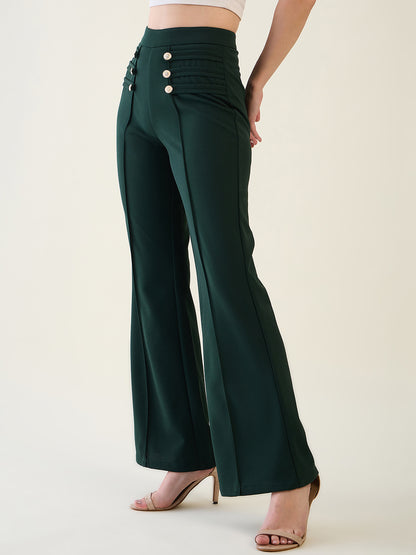 Military Button Detail Flared Trousers