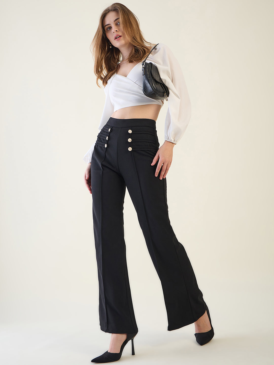 Military Button Detail Flared Trousers