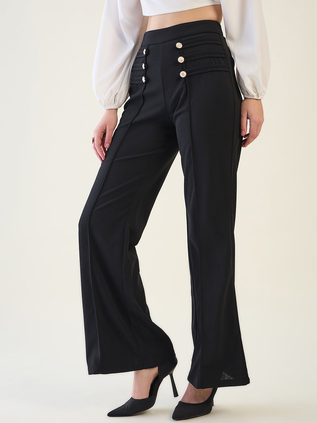 Military Button Detail Flared Trousers