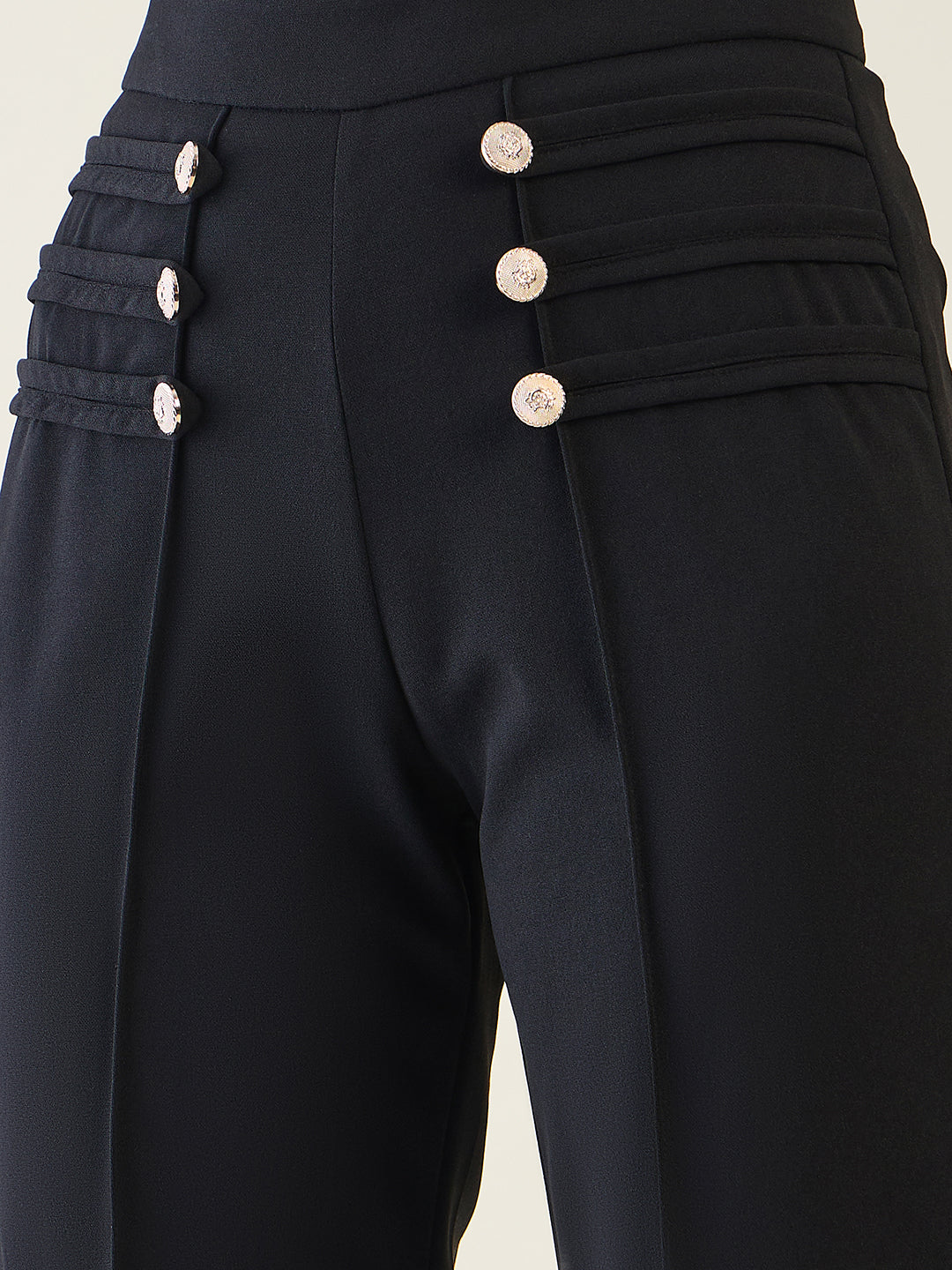 Military Button Detail Flared Trousers