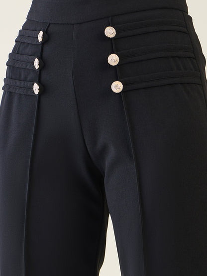 Military Button Detail Flared Trousers