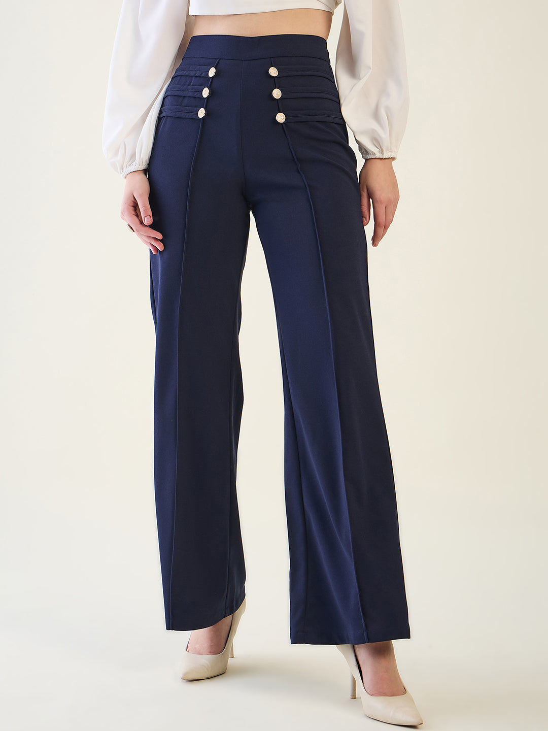Military Button Detail Flared Trousers