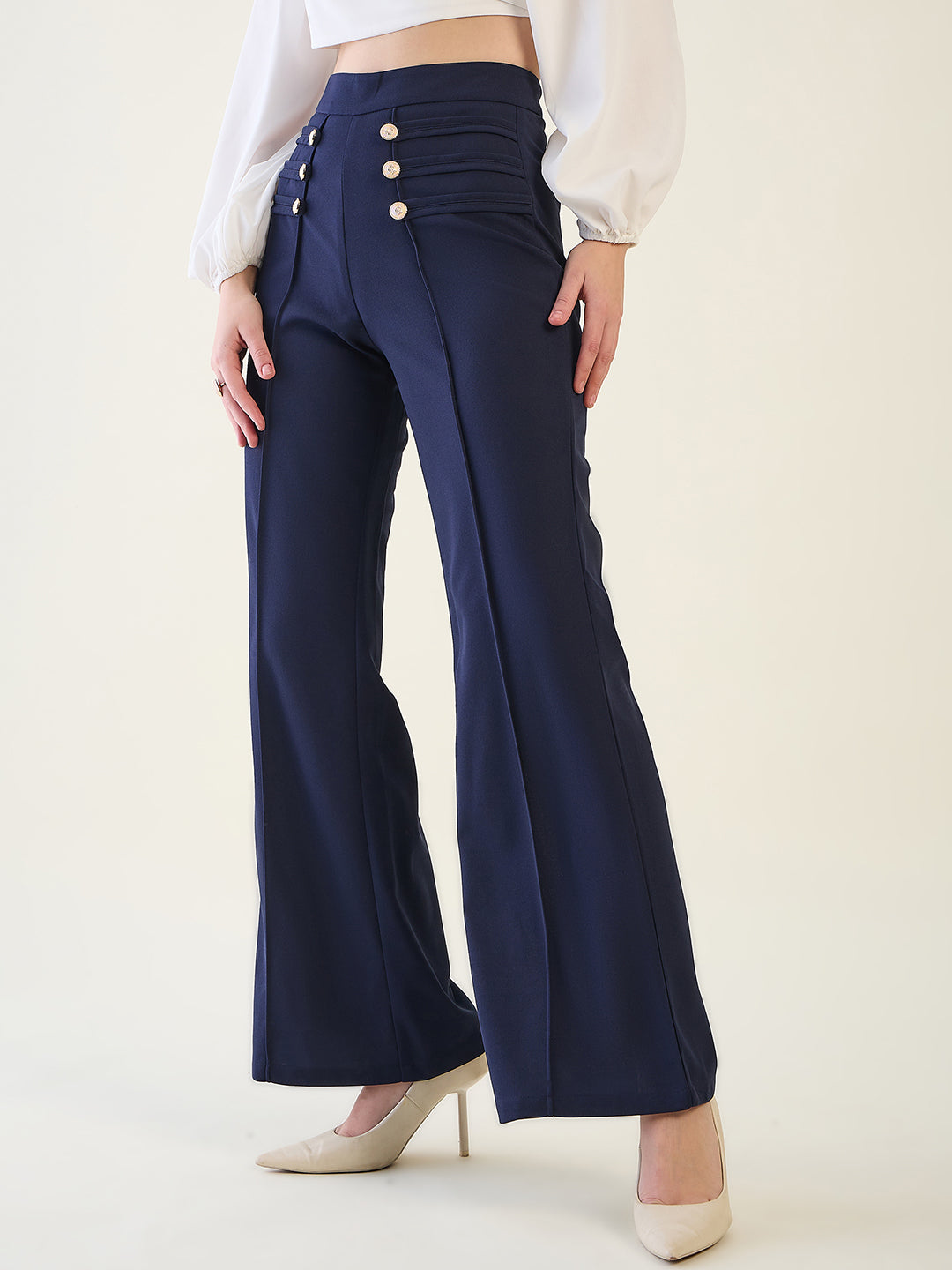 Military Button Detail Flared Trousers
