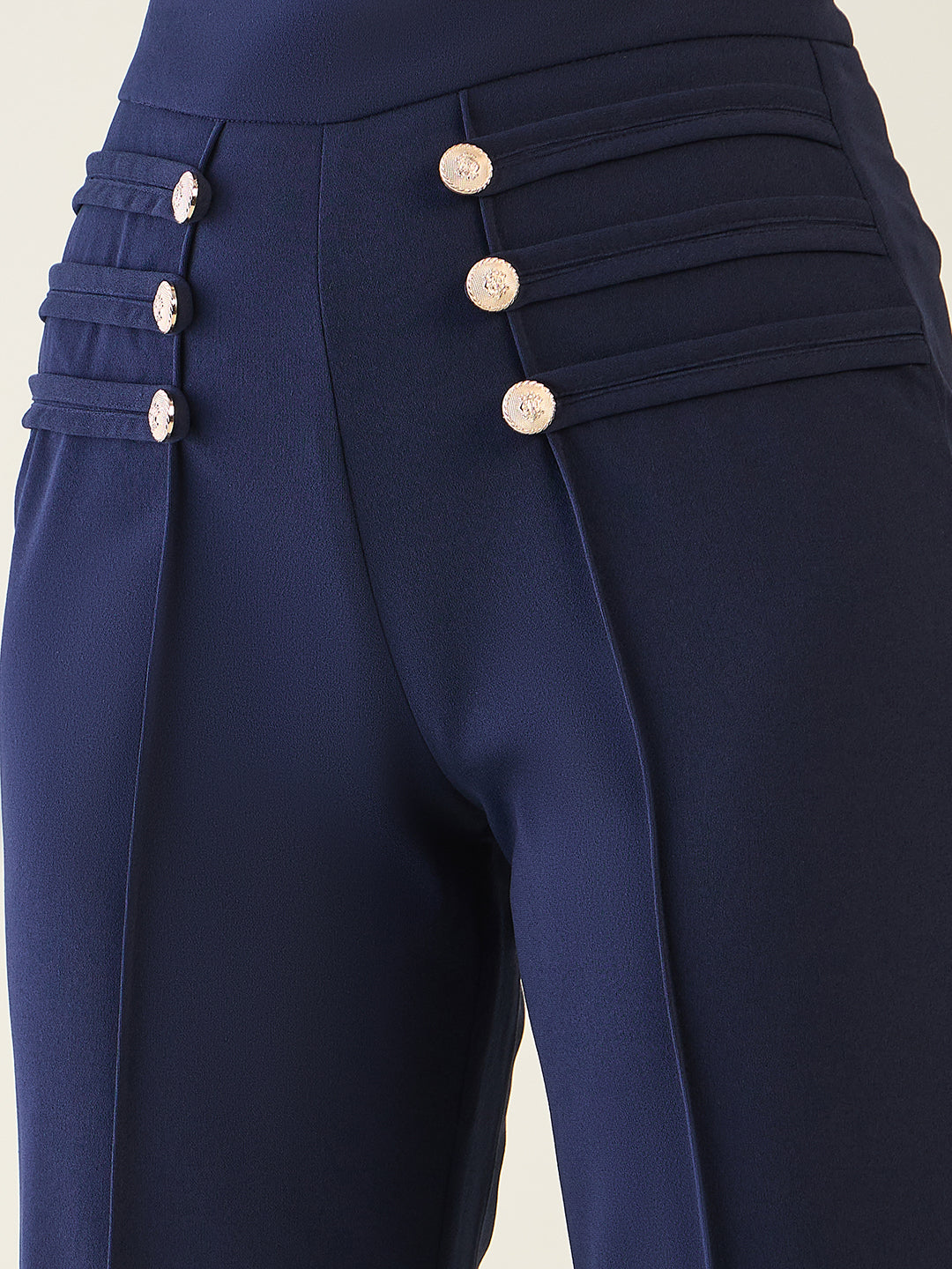 Military Button Detail Flared Trousers