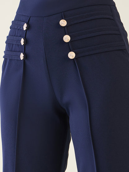 Military Button Detail Flared Trousers