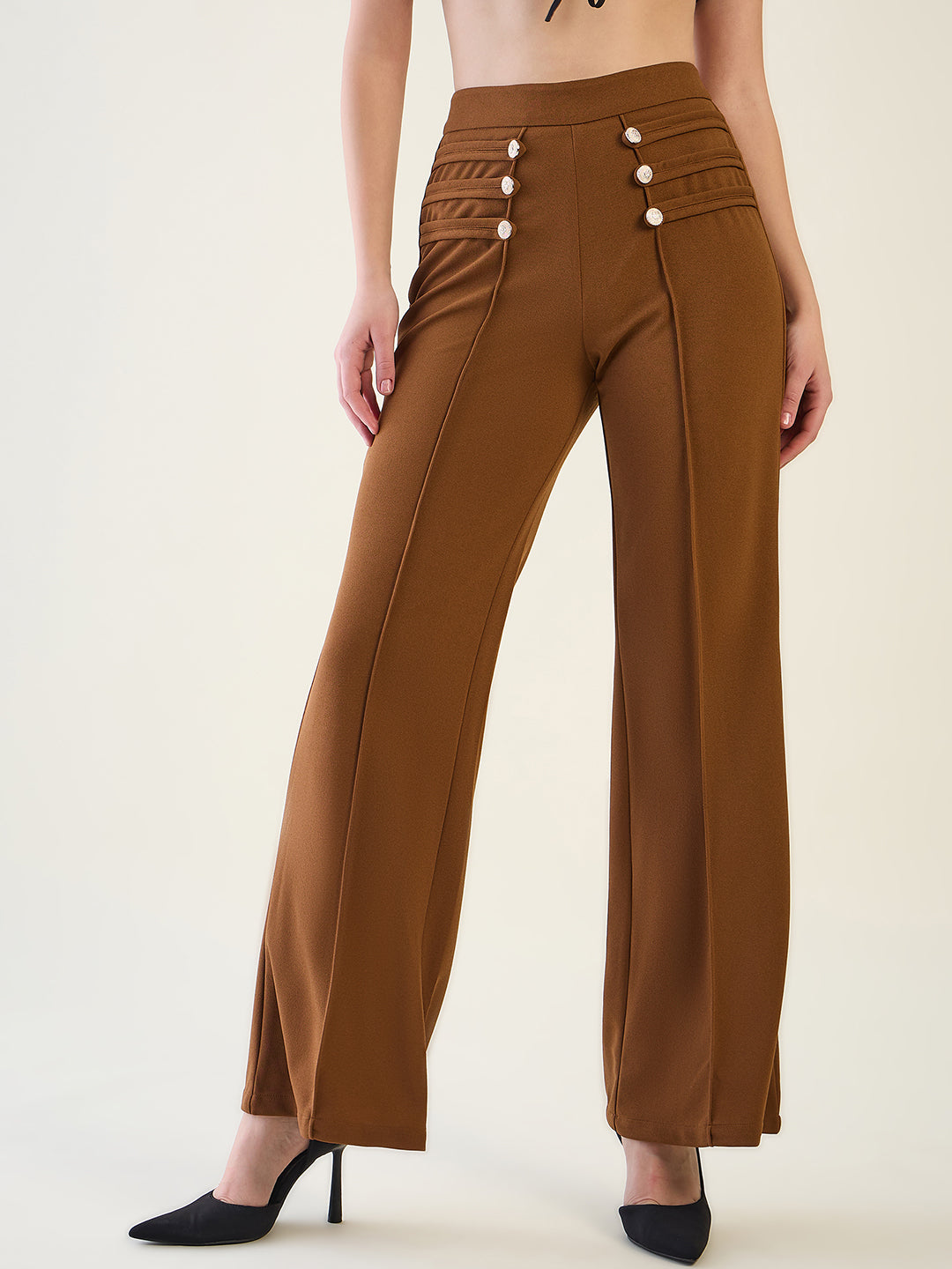 Military Button Detail Flared Trousers