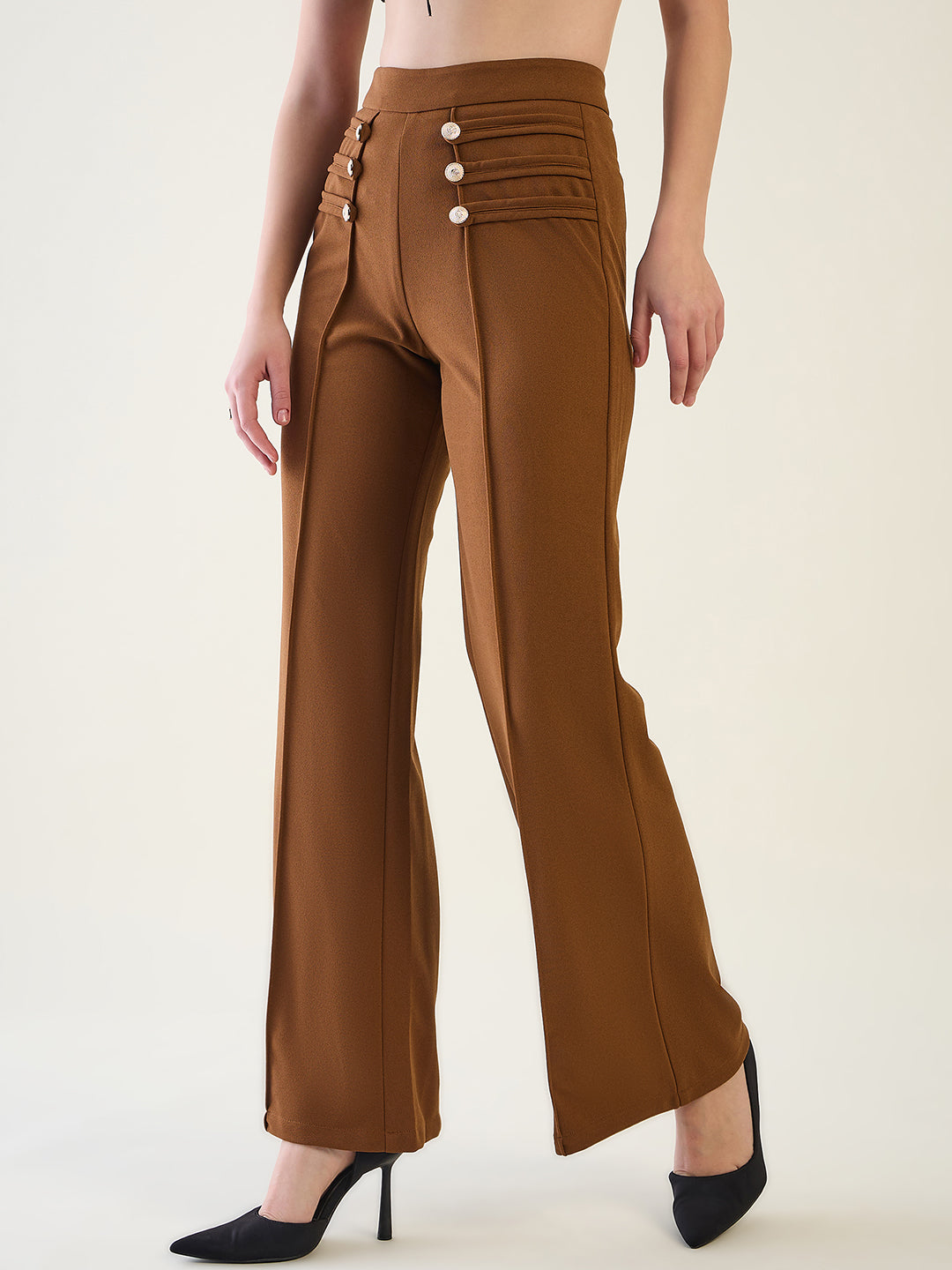 Military Button Detail Flared Trousers