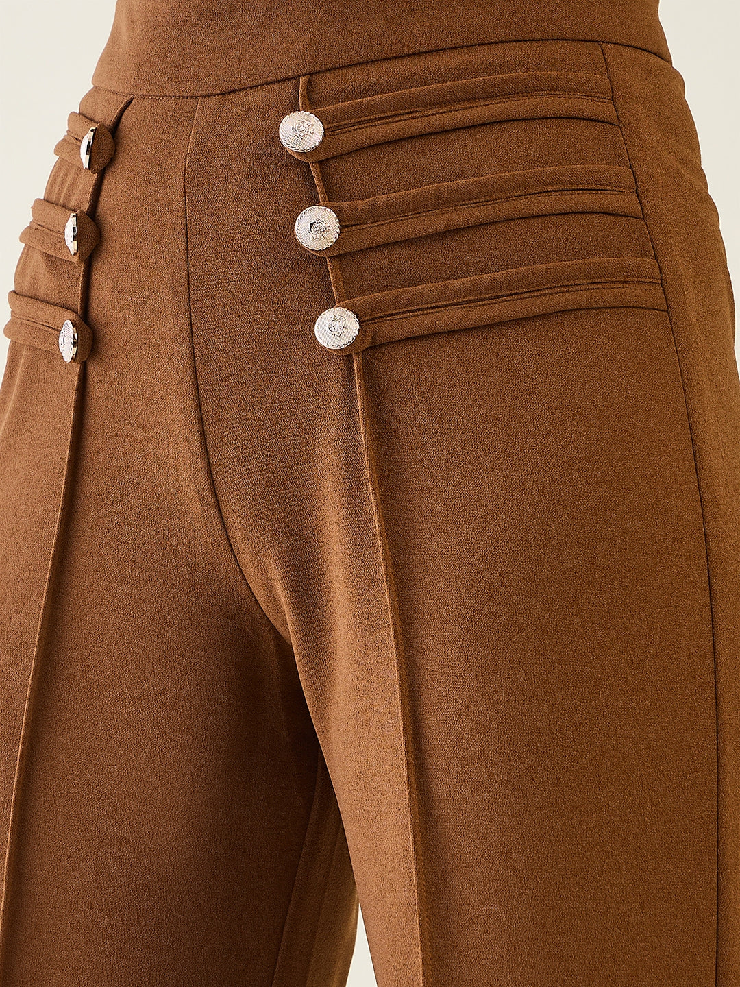 Military Button Detail Flared Trousers