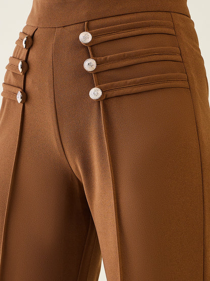 Military Button Detail Flared Trousers