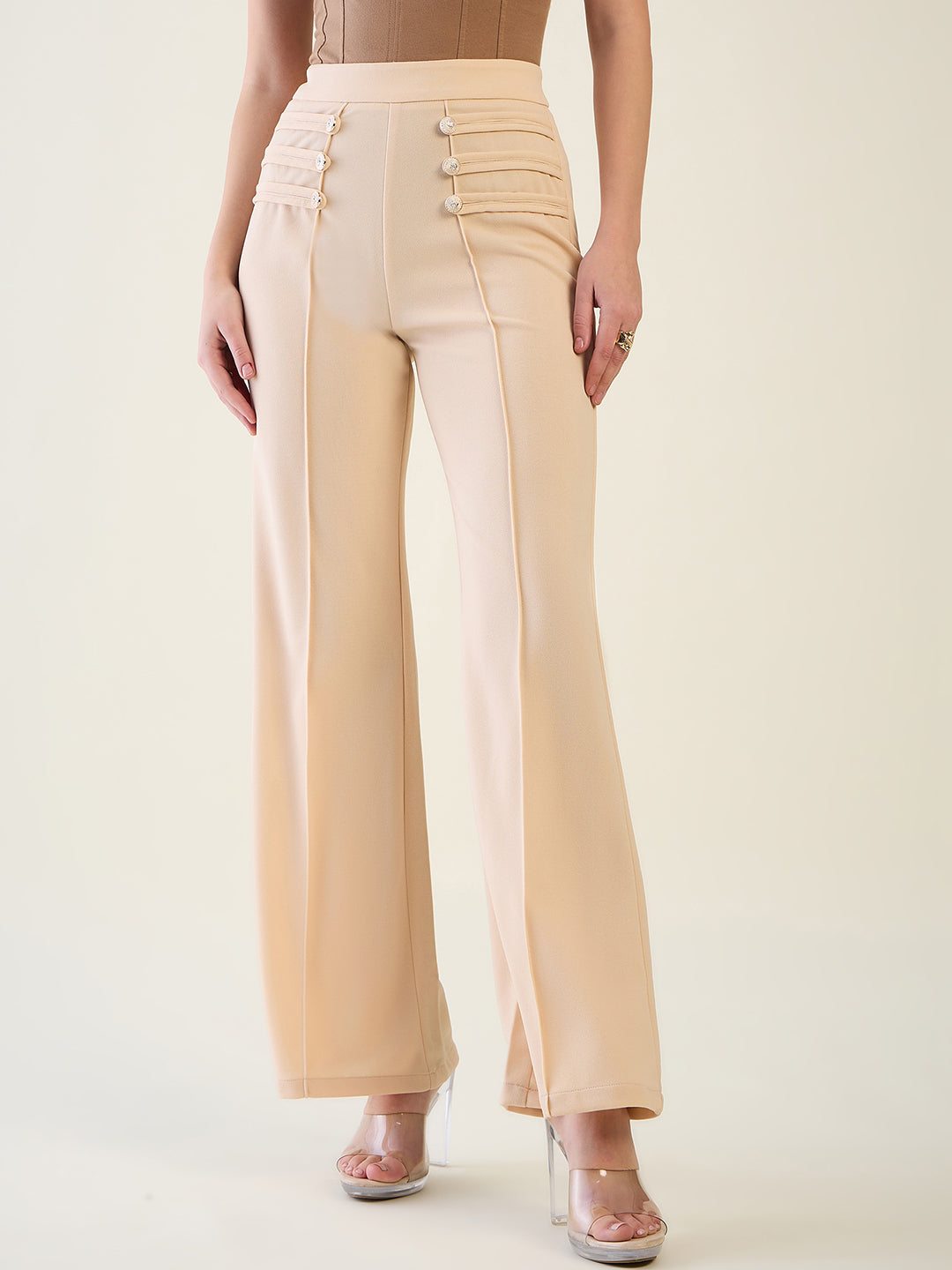Military Button Detail Flared Trousers
