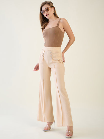 Military Button Detail Flared Trousers