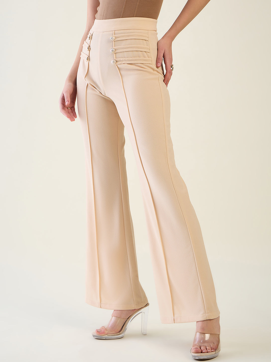 Military Button Detail Flared Trousers
