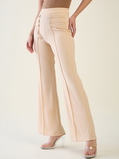 Military Button Detail Flared Trousers