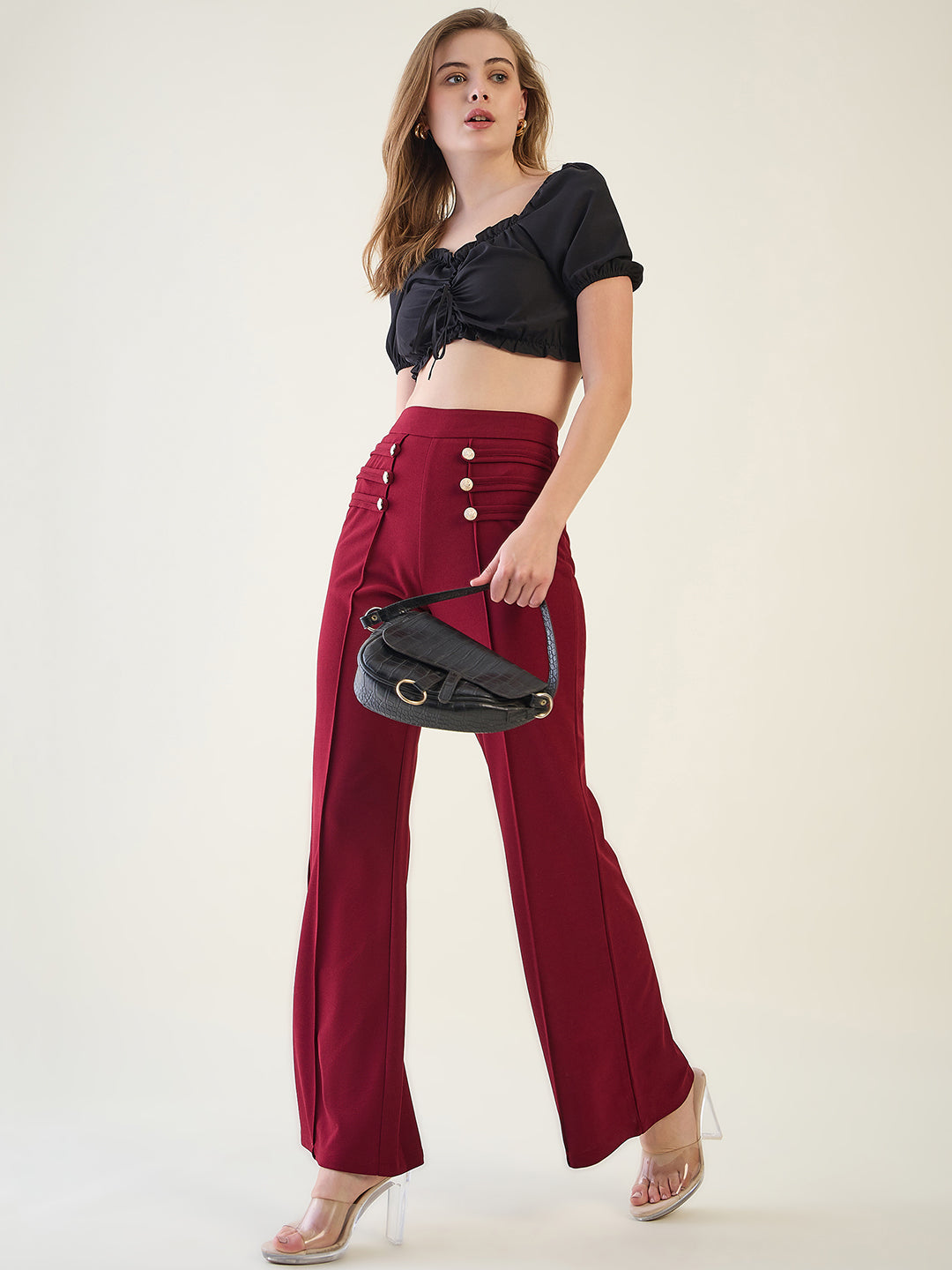 Military Button Detail Flared Trousers