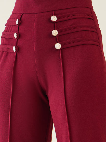 Military Button Detail Flared Trousers