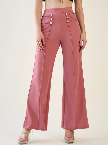 Military Button Detail Flared Trousers