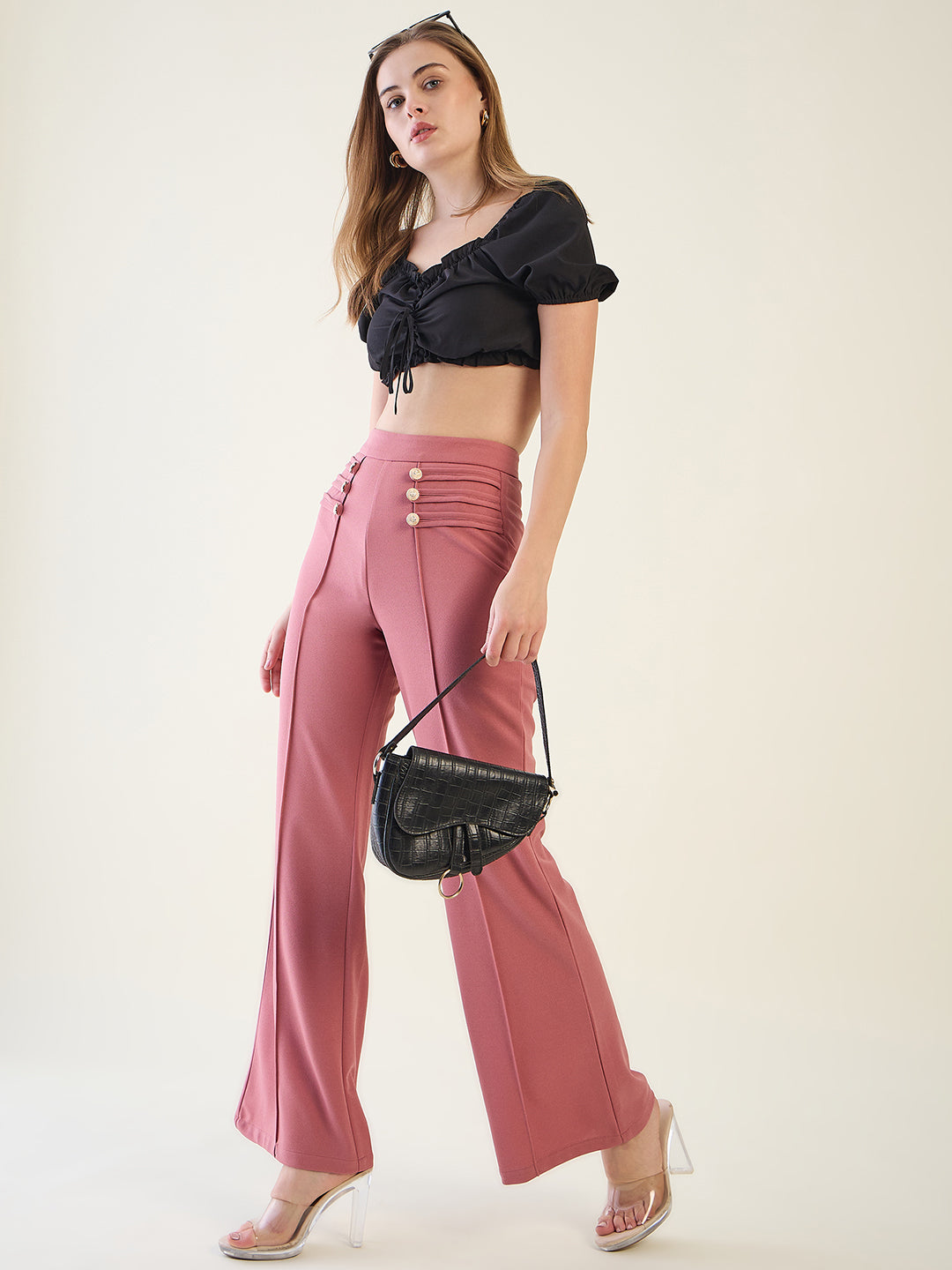 Military Button Detail Flared Trousers