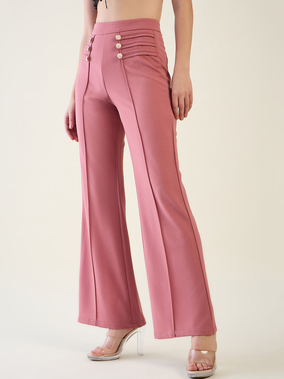 Military Button Detail Flared Trousers