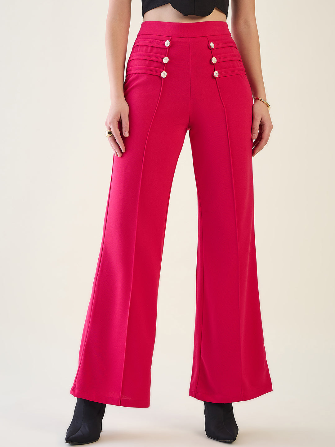 Military Button Detail Flared Trousers