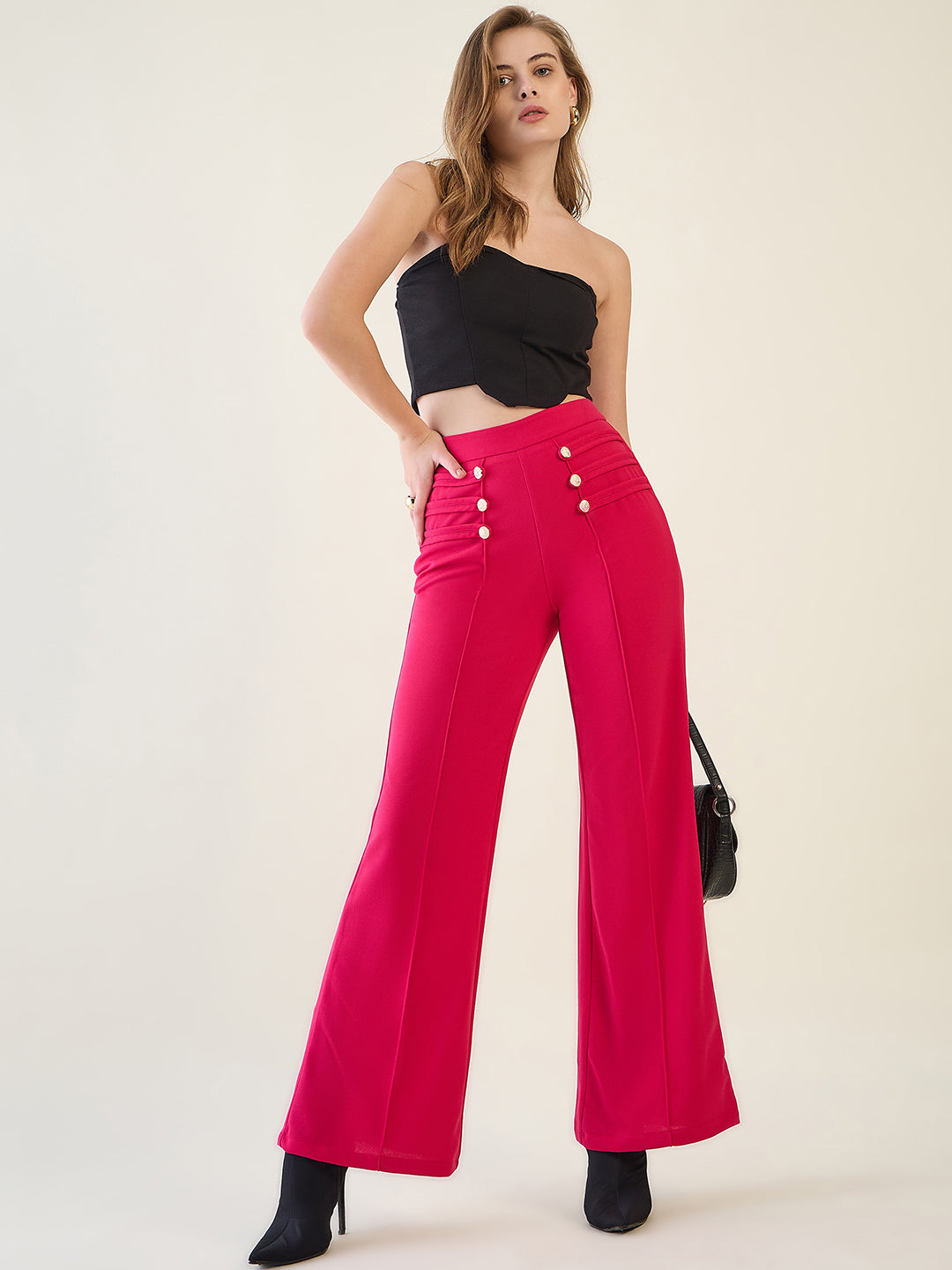 Military Button Detail Flared Trousers