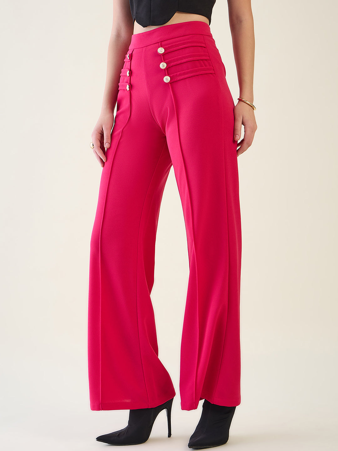 Military Button Detail Flared Trousers